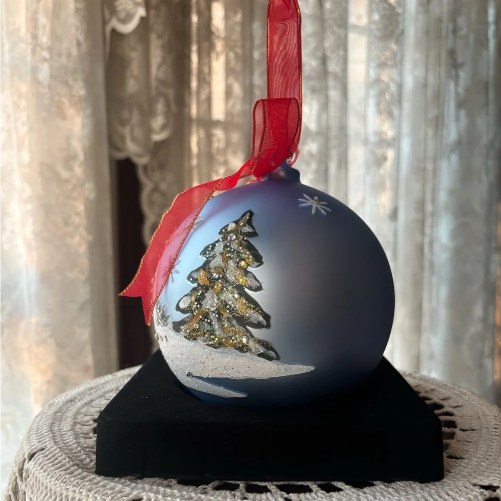 Hand Painted Glass Ornament Vintage Christmas Snowman Large Jumbo Tree Decor
